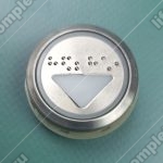 Кнопка вызова/приказа, KONE, AVDBUT, символ ВНИЗ, круглая, серебристая поверхность, белая подсветка, с шрифтом Брайля